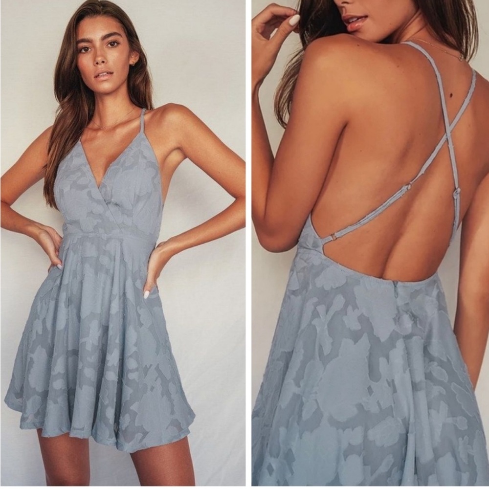 Lulus Dusty Blue Burnout Skater Dress 🤍 BNWT - Picture 3 of 10